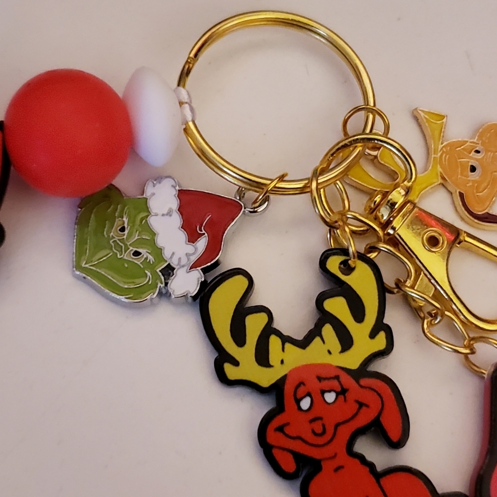 Handmade Long Glow in Dark Holiday Grinch Max Silicone Focal Bead Keychain - Picture 5 of 10